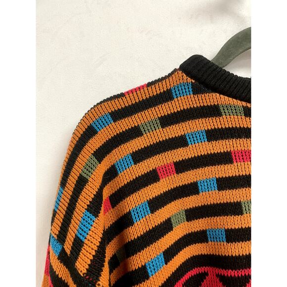 VTG SPUNKY USA 70s Geometric Crewneck Sweater Knitted Abstract Multi Women's L - Picture 2 of 10